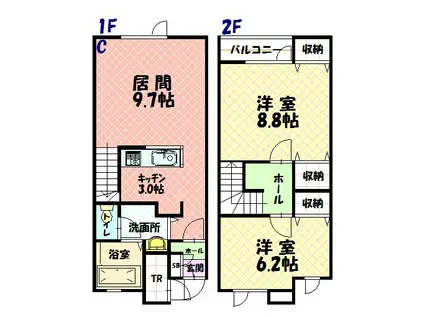 メゾン北彩都(2LDK/1階)の間取り写真