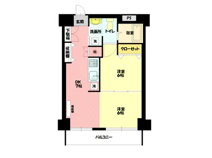 シャンノール平和通(2DK/7階)の間取り写真