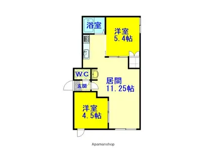 サンコート豊岡A棟(2LDK/1階)の間取り写真
