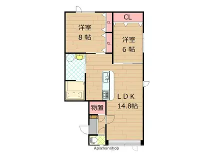 リリヴァレⅤ(2LDK/1階)の間取り写真