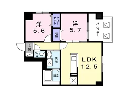 グランジュ北彩都(2LDK/4階)の間取り写真