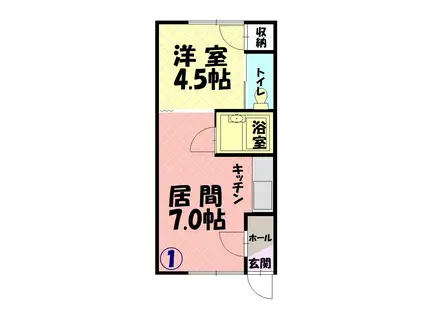 函館本線 近文駅 徒歩36分 2階建 築39年(1DK/2階)の間取り写真