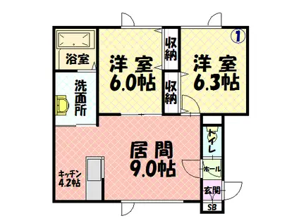 GRACE GARDEN(2LDK/1階)の間取り写真