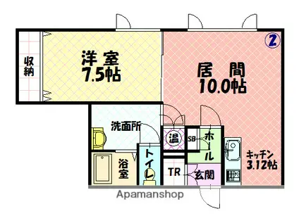 WIN DAM B(1LDK/1階)の間取り写真