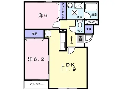 ヴィスタオーレ(2LDK/1階)の間取り写真