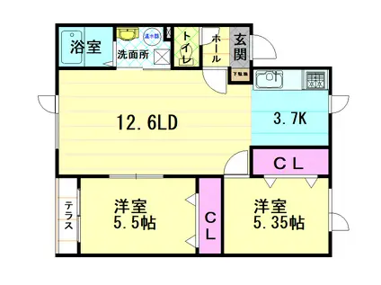 コーポ昴Ⅲ(2LDK/2階)の間取り写真