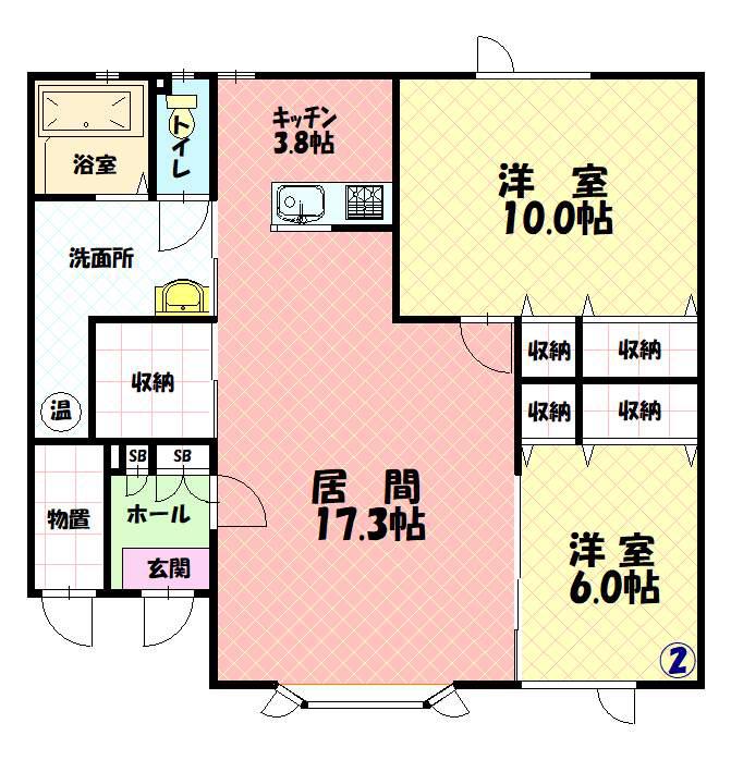 ひがし野ハイツA(2LDK/1階)の間取り写真