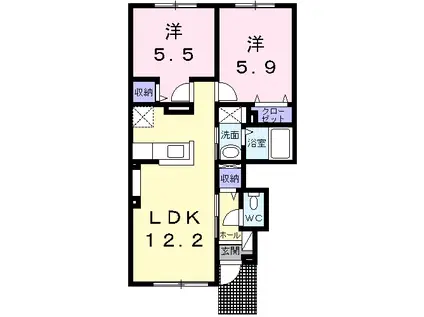 函館本線 旭川駅 バス乗車時間:20分 大町2条15丁目バス停で下車 徒歩3分 2階建 築10年(2LDK/1階)の間取り写真