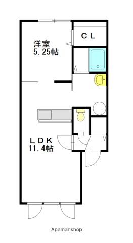 グレイスフル2(1LDK/2階)の間取り写真