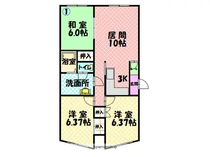 ヴェルシティ東光6.3 B棟(3LDK/2階)の間取り写真