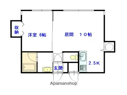 シャロム(1LDK/2階)の間取り写真