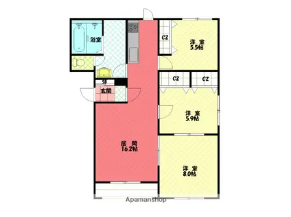 パンフイュ 松葉(3LDK/1階)の間取り写真