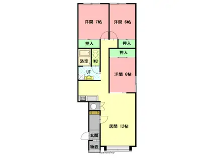 ヴェルデカーザB(3LDK/1階)の間取り写真