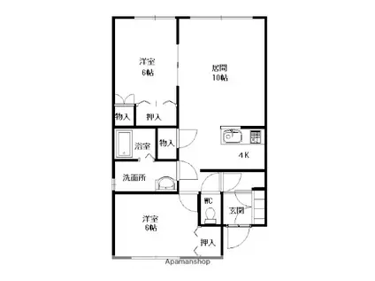 KTハウスB(2LDK/2階)の間取り写真