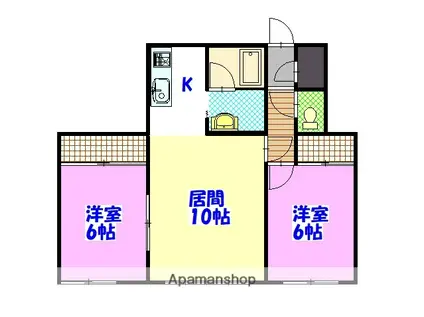 ベルフラワーA(2LDK/2階)の間取り写真
