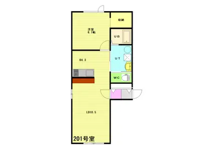 石北本線 東旭川駅 徒歩36分 2階建 築17年(1LDK/2階)の間取り写真