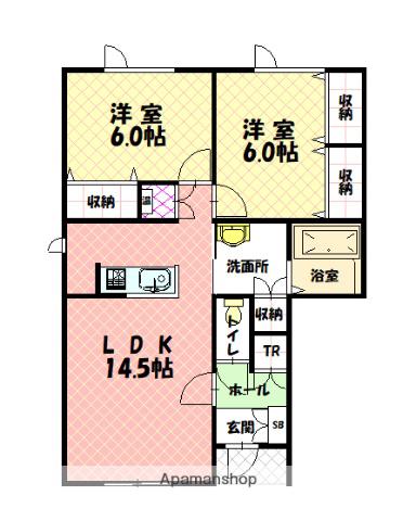 グランコーポ開本B(2LDK/1階)の間取り写真