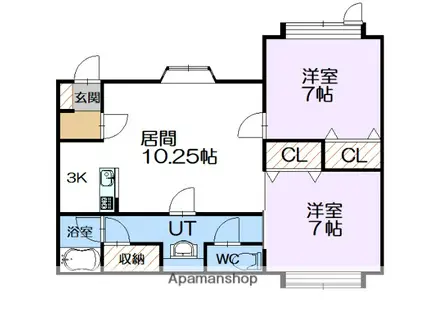 富良野線 神楽岡駅 徒歩23分 2階建 築25年(2LDK/2階)の間取り写真