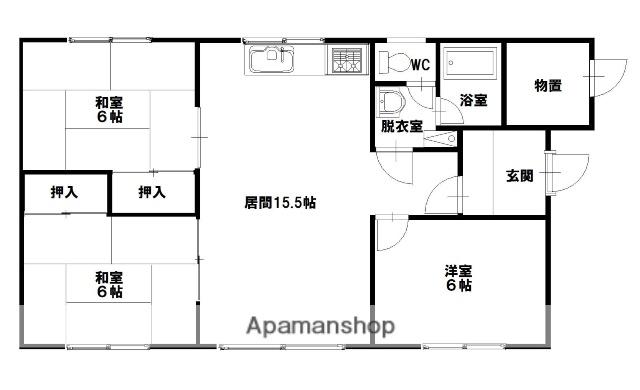 石北本線 南永山駅 徒歩22分 1階建 築41年(3LDK)の間取り写真