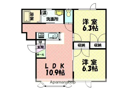 フィールド ワン(2LDK/1階)の間取り写真