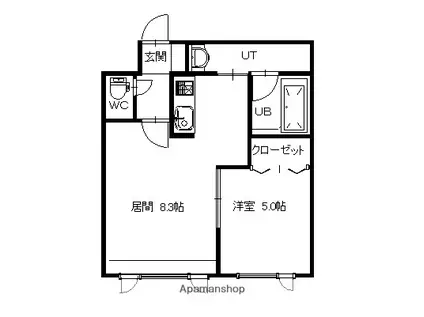 マーブル(1LDK/1階)の間取り写真