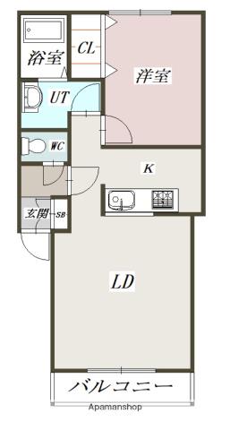 BRUN CUBEⅠ(1LDK/1階)の間取り写真