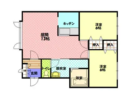 シャンポール B(2LDK/2階)の間取り写真