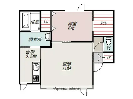 SUITE LIFE3(1LDK/2階)の間取り写真