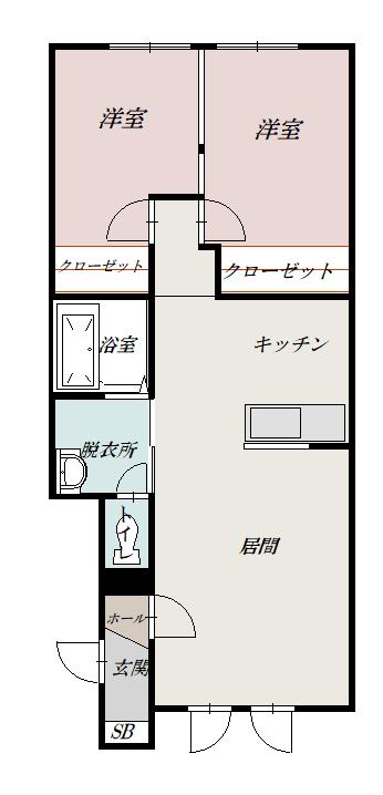 EUKOTE HIGASHIKAWA(2LDK/1階)の間取り写真