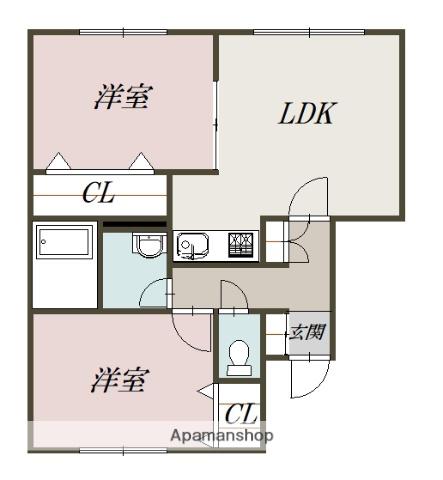 エーコーカサレリア(2DK/2階)の間取り写真