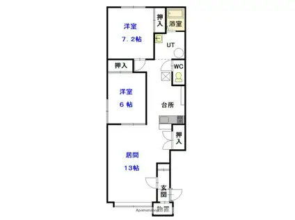 リバーサイドⅠ(2LDK/2階)の間取り写真