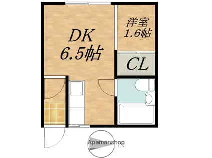 根室本線 帯広駅 バス乗車時間：8分 東９条６丁目バス停で下車 徒歩3分 2階建 築42年(1DK/2階)の間取り写真