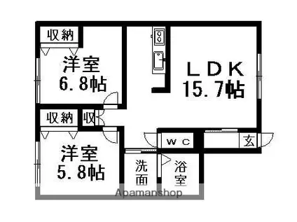 エルムハイツⅤ(2LDK/1階)の間取り写真