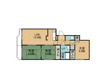 カントリーハイツ(3LDK/1階)の間取り写真