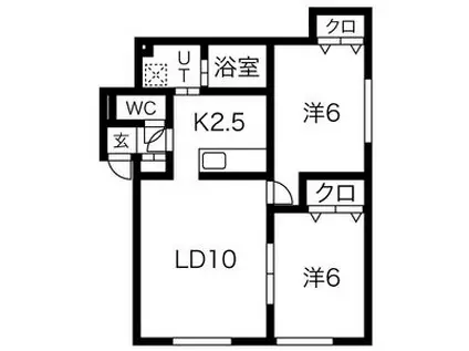 ヴァンベール羊ケ丘(2LDK/2階)の間取り写真