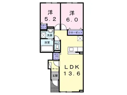 ヴィラ・サルターレ(2LDK/1階)の間取り写真