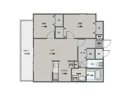 プレミール北野(2LDK/4階)の間取り写真