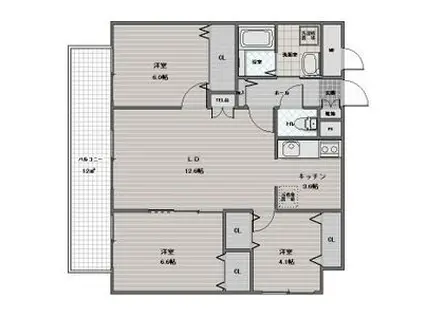 プレミール北野(3LDK/3階)の間取り写真