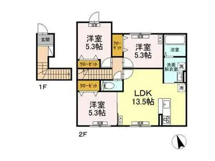FIRST SKY D D棟(3LDK/2階)の間取り写真