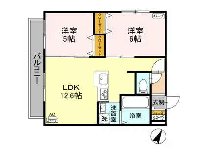 ブリエ・アサヒ(2LDK/2階)の間取り写真