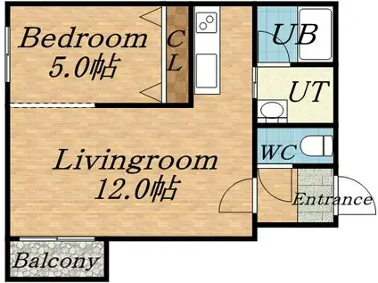 フォンテーヌ麻生(1LDK/2階)の間取り写真
