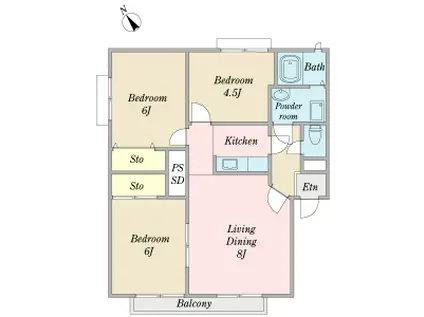 ウィンディアⅠ(3LDK/2階)の間取り写真
