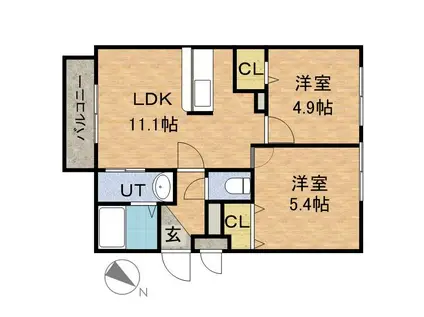 アシルル新川(2LDK/1階)の間取り写真