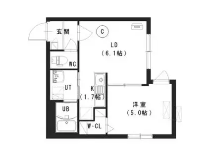 ルチアーノ発寒南(1DK/1階)の間取り写真