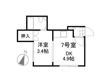 キングパレスⅤ B棟(1DK/2階)の間取り写真