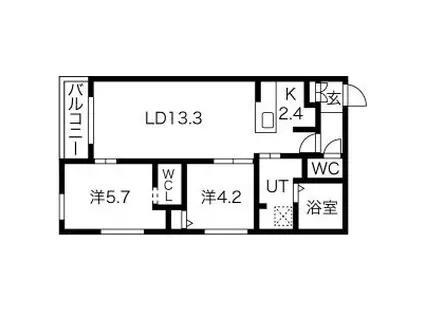 GEレジデンス琴似 GAー琴似2ー7MS A棟(2LDK/3階)の間取り写真