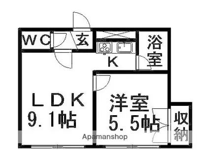 HS菊水624(1DK/2階)の間取り写真