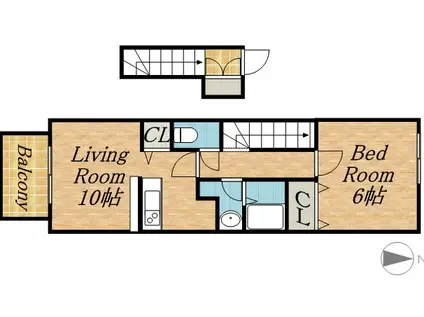アニメート平岸(1LDK/2階)の間取り写真