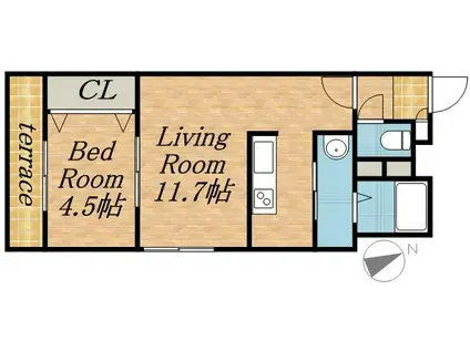 MCティンクⅡ(1LDK/1階)の間取り写真