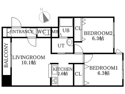 グランメールマーベラス(2LDK/4階)の間取り写真
